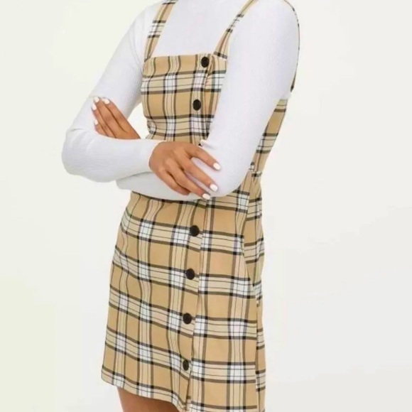 H&M Plaid Beige & White w/ Black Lines Mini Dress. Size XS (4-5) NEW! NWT! - Picture 2 of 8